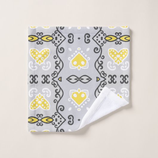 Yellow Gray White Arabesque Geometric Pattern Badhandtuch Set (Waschlappen)