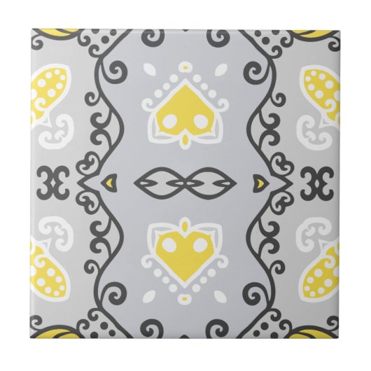 Yellow Gray White Arabesque Geometric Pattern Fliese (Vorderseite)