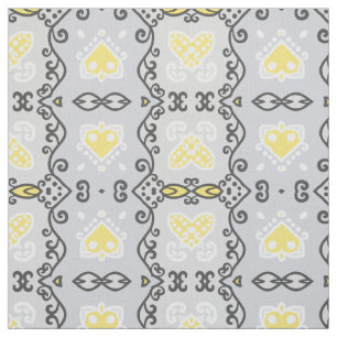 Yellow Gray White Arabesque Geometric Pattern Stoff