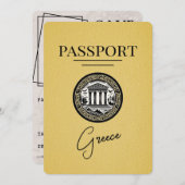 Yellow Greece Passport Save the Date Card (Vorne/Hinten)