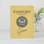 Yellow Greece Passport Save the Date Card (Stehend Vorderseite)