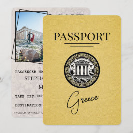 Yellow Greece Passport Save the Date Card