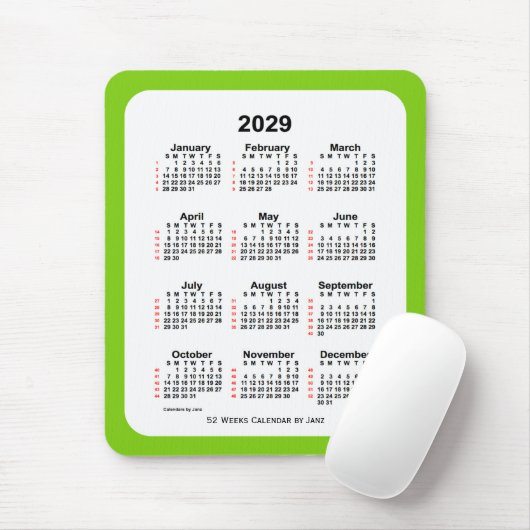 Yellow Green 52 Week Calendar von Janz 2029 Mousepad (Mit Mouse)