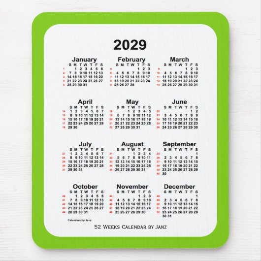 Yellow Green 52 Week Calendar von Janz 2029 Mousepad (Vorne)