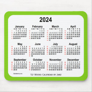 Yellow Green 52 Weeks Calendar von Janz 2024 Mousepad