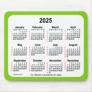 Yellow Green 52 Weeks Calendar von Janz 2025 Mousepad