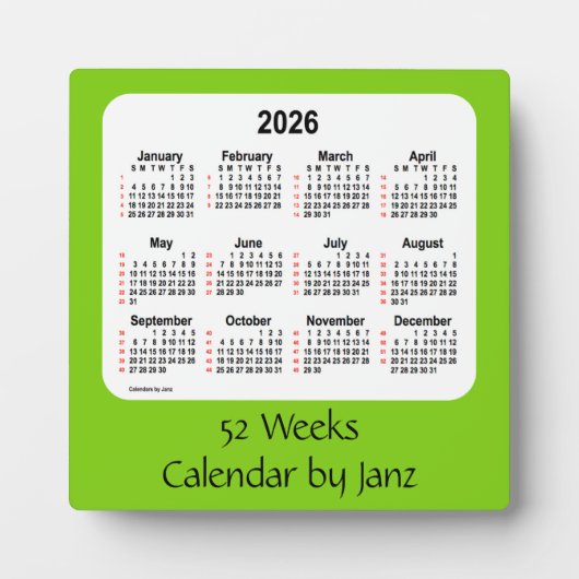 Yellow Green 52 Weeks Calendar von Janz 2026 Fotoplatte (Vorderseite)