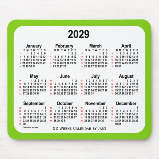 Yellow Green 52 Weeks Calendar von Janz 2029 Mousepad (Vorne)