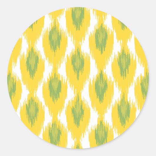 Yellow Green Abstrakt Tribal Ikat Diamond Muster Runder Aufkleber (Vorderseite)