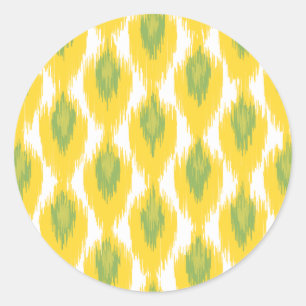 Yellow Green Abstrakt Tribal Ikat Diamond Muster Runder Aufkleber