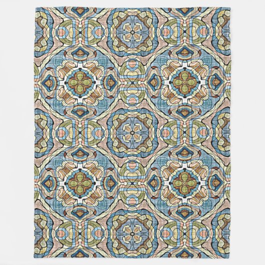 Yellow Green Aquamarin Blue Orange Angesagte Bohem Fleecedecke (Vorderseite)