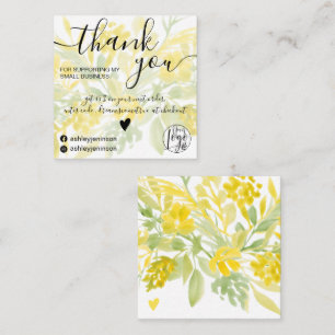 Yellow green Aquarell mädchenhaft Auftrag danke Quadratische Visitenkarte
