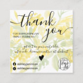 Yellow green Aquarell mädchenhaft Auftrag danke Quadratische Visitenkarte (Vorderseite)