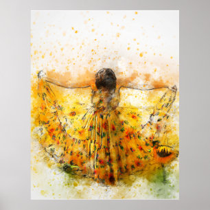 Yellow Green Beauty Aquarell Print Poster