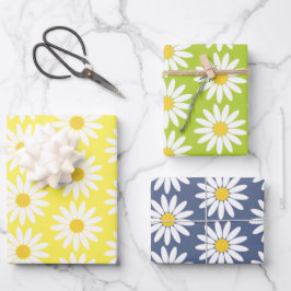 Yellow Green Blue Daisy Geschenkpapier Set