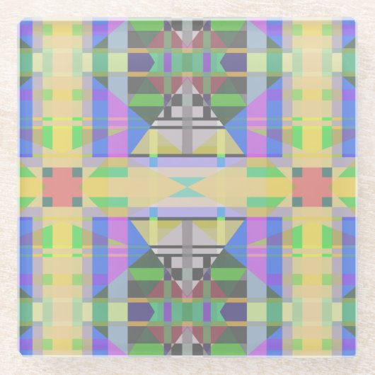 Yellow Green Blue Lila Geometric Glasuntersetzer (Vorderseite)