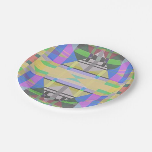 Yellow Green Blue Lila Geometric Pappteller (Schrägansicht)