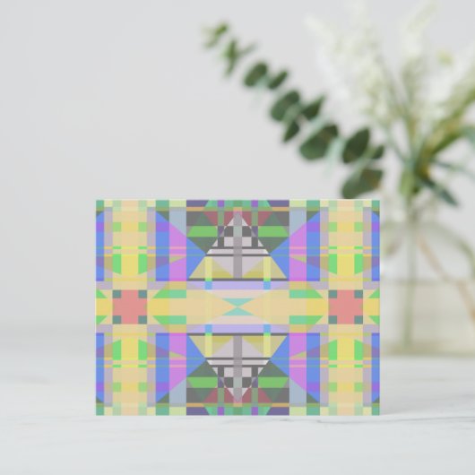 Yellow Green Blue Lila Geometric Postkarte (Stehend Vorderseite)