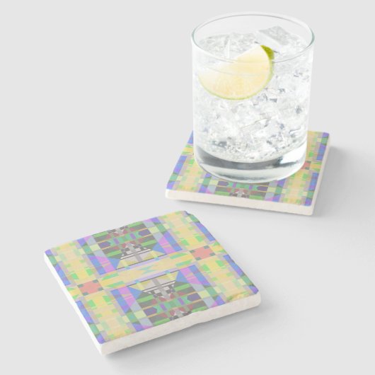 Yellow Green Blue Lila Geometric Steinuntersetzer (Seitenansicht)