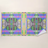 Yellow Green Blue Lila Geometric Strandtuch (Vorderseite)