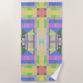 Yellow Green Blue Lila Geometric Strandtuch (Vorderseite)