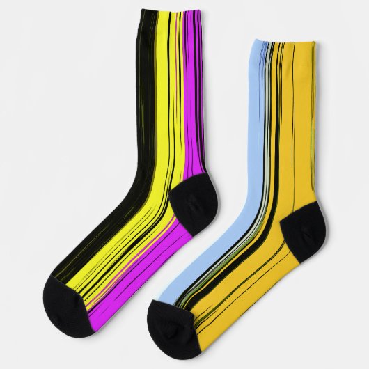 Yellow Green Blue Purple Black Vertical Stripes Socken (Linkes Detail)
