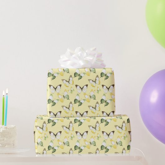 Yellow Green Butterflies Birthday Geschenkpapier (Partygeschenke)