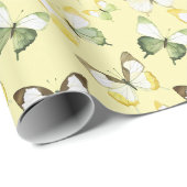 Yellow Green Butterflies Birthday Geschenkpapier (Rolleneckpunkt)