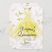 Yellow Green Butterfly Dress Quinceañera Einladung (Vorne/Hinten)