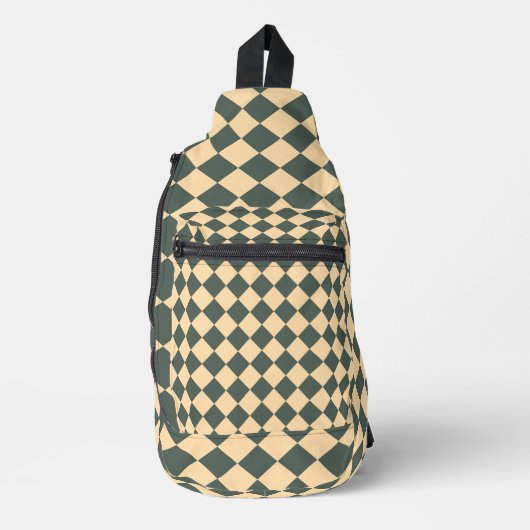 Yellow Green Checker Diamond Pattern Crossbody Bag (Vorderseite)