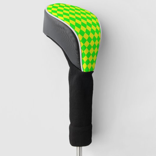 Yellow Green Checker Diamond Pattern Golf Headcover (angewinkelt)