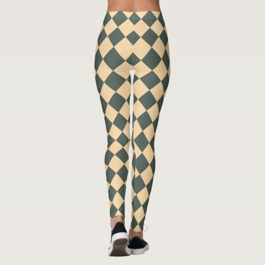Yellow Green Checker Diamond Pattern Leggings (Rückseite)