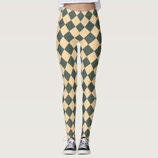 Yellow Green Checker Diamond Pattern Leggings (Vorderseite)