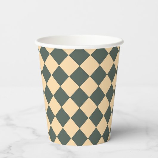 Yellow Green Checker Diamond Pattern Pappbecher (Rückseite)