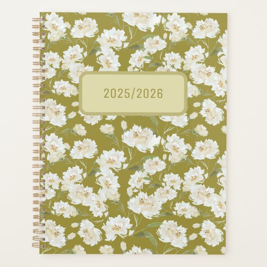 Yellow Green Cream Floral Planner Planer (Vorderseite)