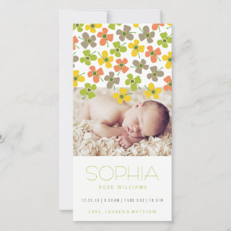 Yellow Green Daisies Baby Girl Birth Ankündigung