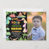 Yellow Green Dinosaurier Geburtstags-Foto Einladung (Vorderseite)