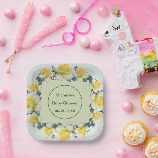 Yellow Green Florals Tafelgeschirr Pappteller (Party)