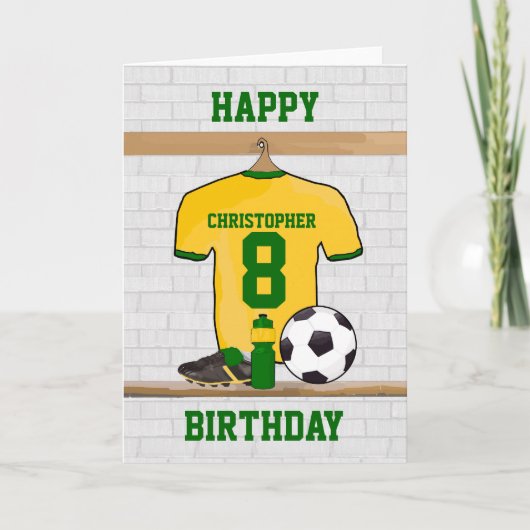 Yellow Green Football Soccer Jersey Geburtstag Karte (Vorderseite)