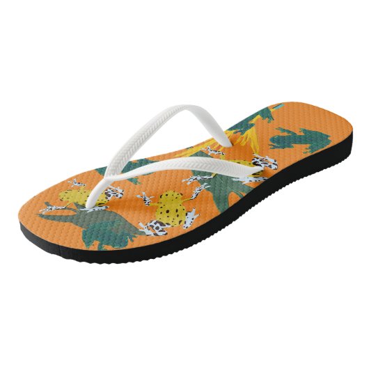 Yellow Green Frogs Pattern Badesandalen (Schrägansicht)