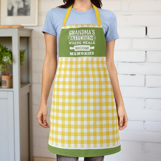 Yellow Green Gingham Oma Meals Erinnerungen Schürze