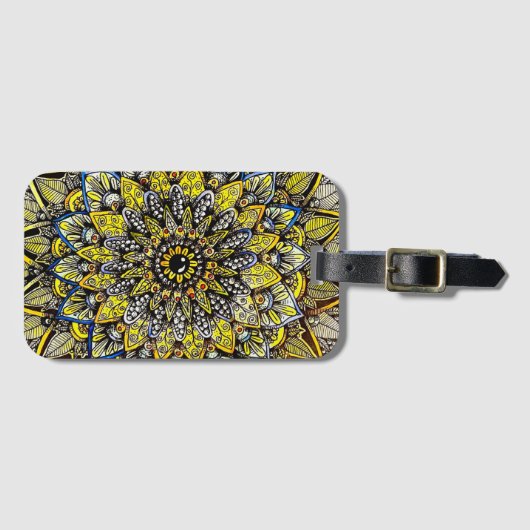 Yellow Green Hand Drawn Mandala Design Gepäckanhänger (Vorderseite (Horizontal))