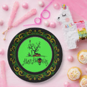 Yellow Green Happy Halloween Grave Yard Pappteller (Party)