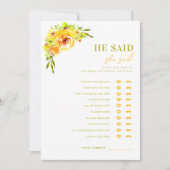 Yellow Green He Said She Said Bridal Shower Game Einladung (Vorderseite)
