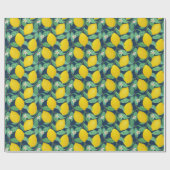 Yellow Green Navy Blue Lemon Muster Geschenkpapier (Flach)