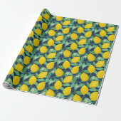 Yellow Green Navy Blue Lemon Muster Geschenkpapier (Ungerollt)
