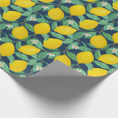Yellow Green Navy Blue Lemon Muster Geschenkpapier (Ecke)