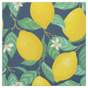 Yellow Green Navy Blue Lemon Muster Stoff