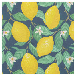 Yellow Green Navy Blue Lemon Muster Stoff