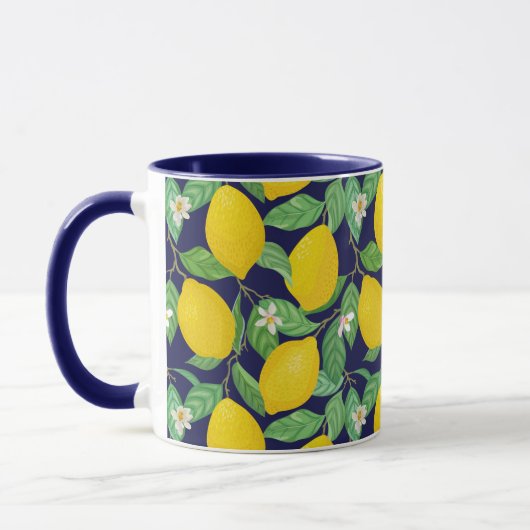 Yellow Green Navy Blue Lemon Muster Tasse (Links)